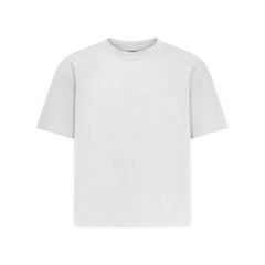 HEAVYWEIGHT COTTON MENS RELAXED CROPPED CREW NECK T-SHIRT | CHALK FLAT ON A WHITE BACKGROUND @ | FOCUS: 0.0, 1.0, 0.9