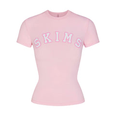 COTTON JERSEY T-SHIRT | CHERRY BLOSSOM WITH SNOW LOGO FLAT ON A WHITE BACKGROUND | FLT
