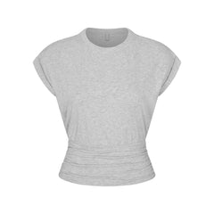 WORN IN JERSEY RUCHED TEE | LIGHT HEATHER GREY FLAT ON A WHITE BACKGROUND | FLT