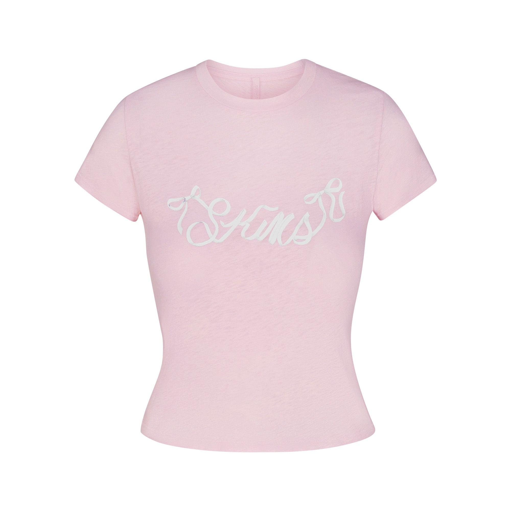 WORN IN JERSEY T-SHIRT | PEONY SKIMS BOW FLAT ON A WHITE BACKGROUND | FLT