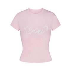 WORN IN JERSEY T-SHIRT | PEONY SKIMS BOW FLAT ON A WHITE BACKGROUND | FLT