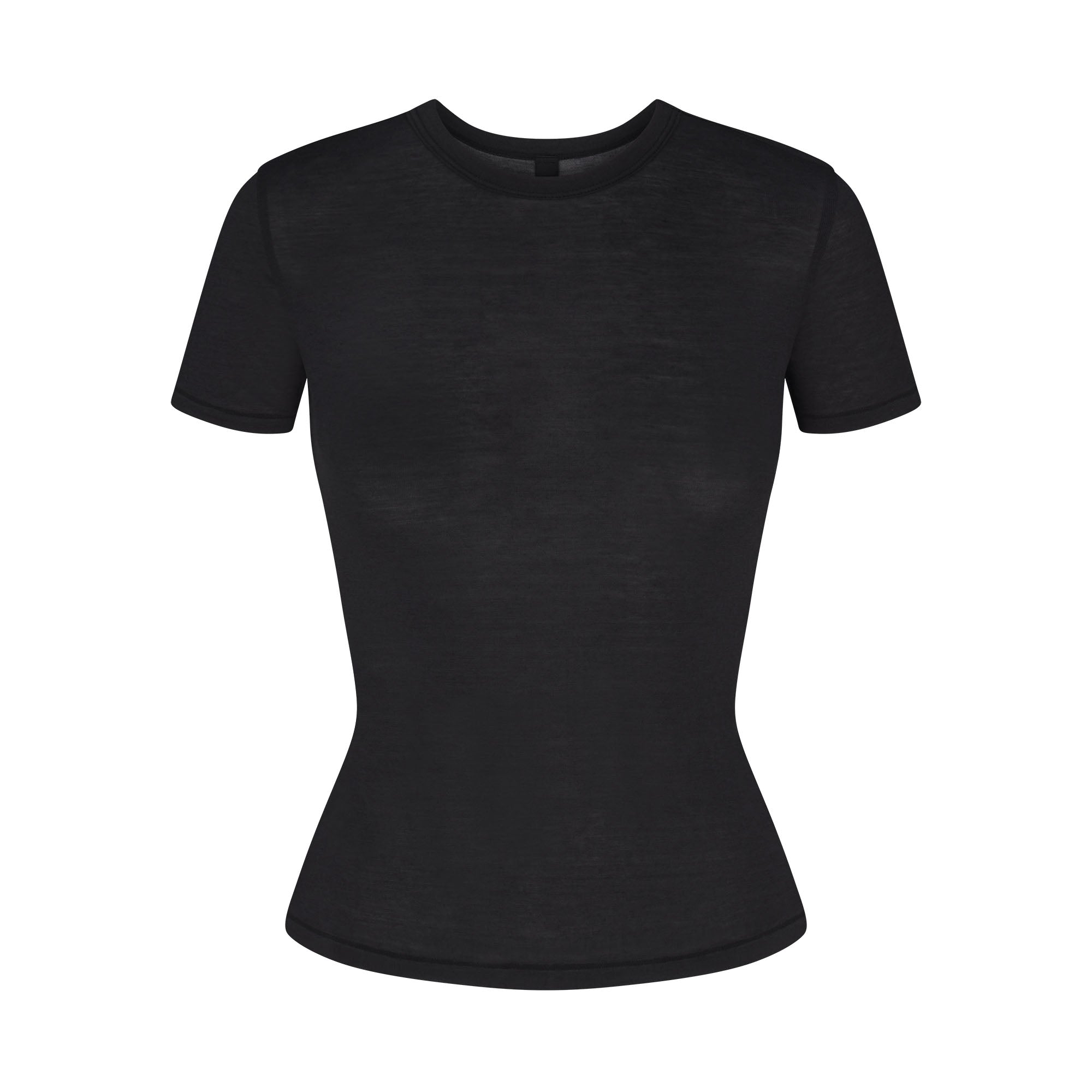 SHEER MODAL LONG T-SHIRT | ONYX FLAT ON A WHITE BACKGROUND | FLT