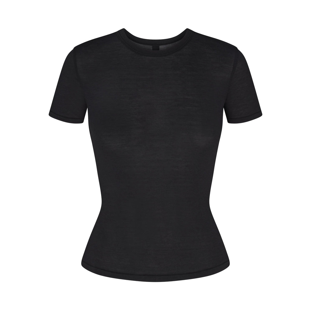 SHEER MODAL LONG T-SHIRT | ONYX FLAT ON A WHITE BACKGROUND | FLT
