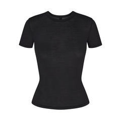 SHEER MODAL LONG T-SHIRT | ONYX FLAT ON A WHITE BACKGROUND | FLT