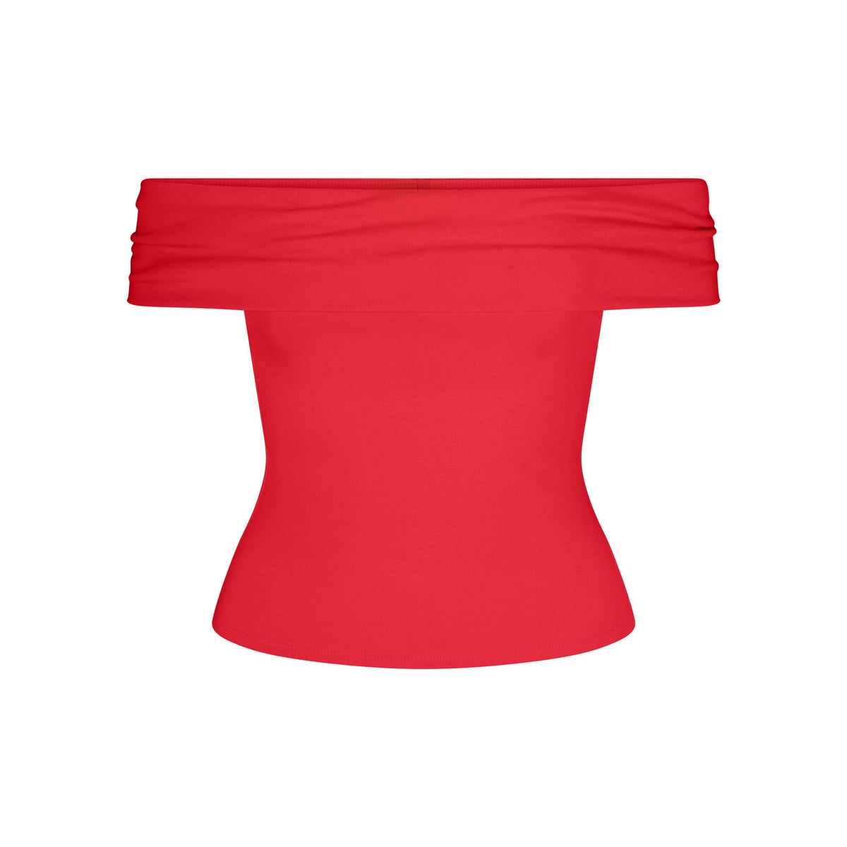 SMOOTH LAYERS SHORT SLEEVE TOP | CARMINE FLAT ON A WHITE BACKGROUND | FLT