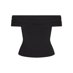 SMOOTH LAYERS SHORT SLEEVE TOP | OBSIDIAN FLAT ON A WHITE BACKGROUND | FLT