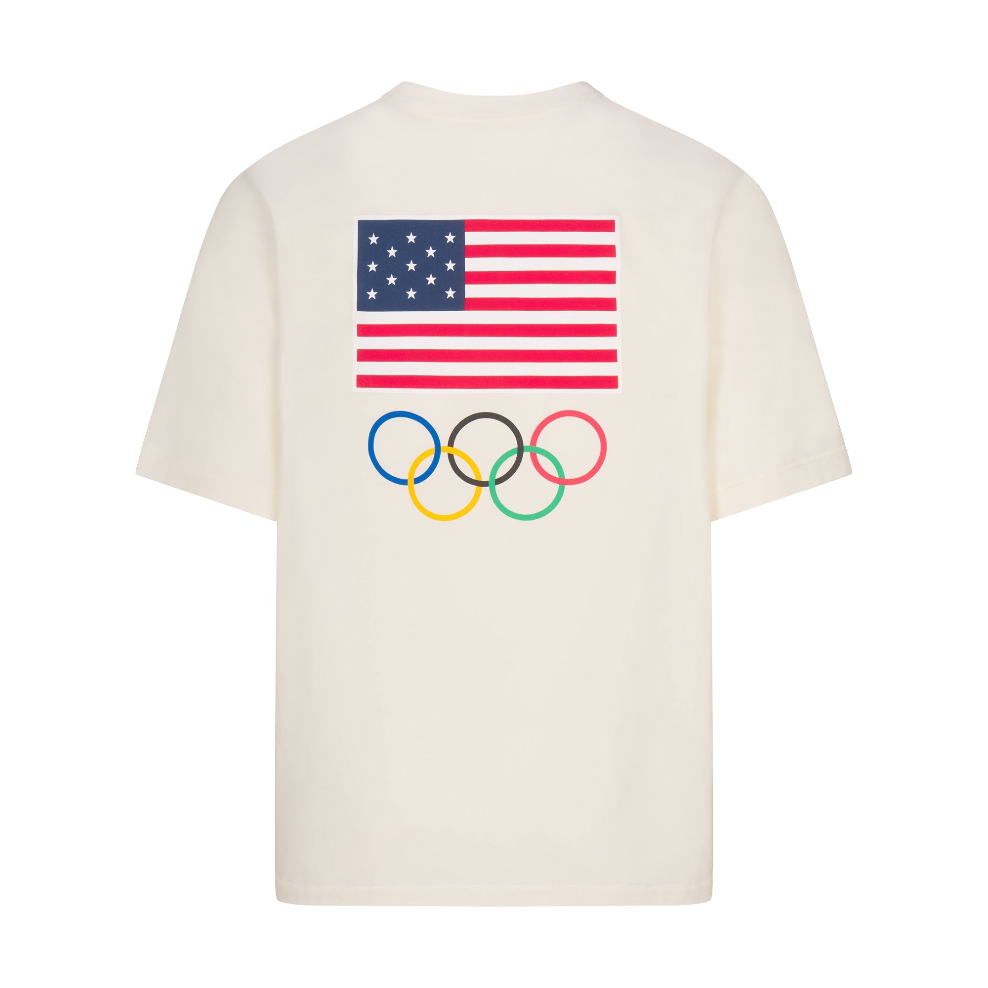 SKIMS FOR TEAM USA JERSEY SLEEP MENS OLYMPIC T-SHIRT | ECRUON A MODEL FRONT VIEW @ | FOCUS: 0.0, 1.0, 0.9