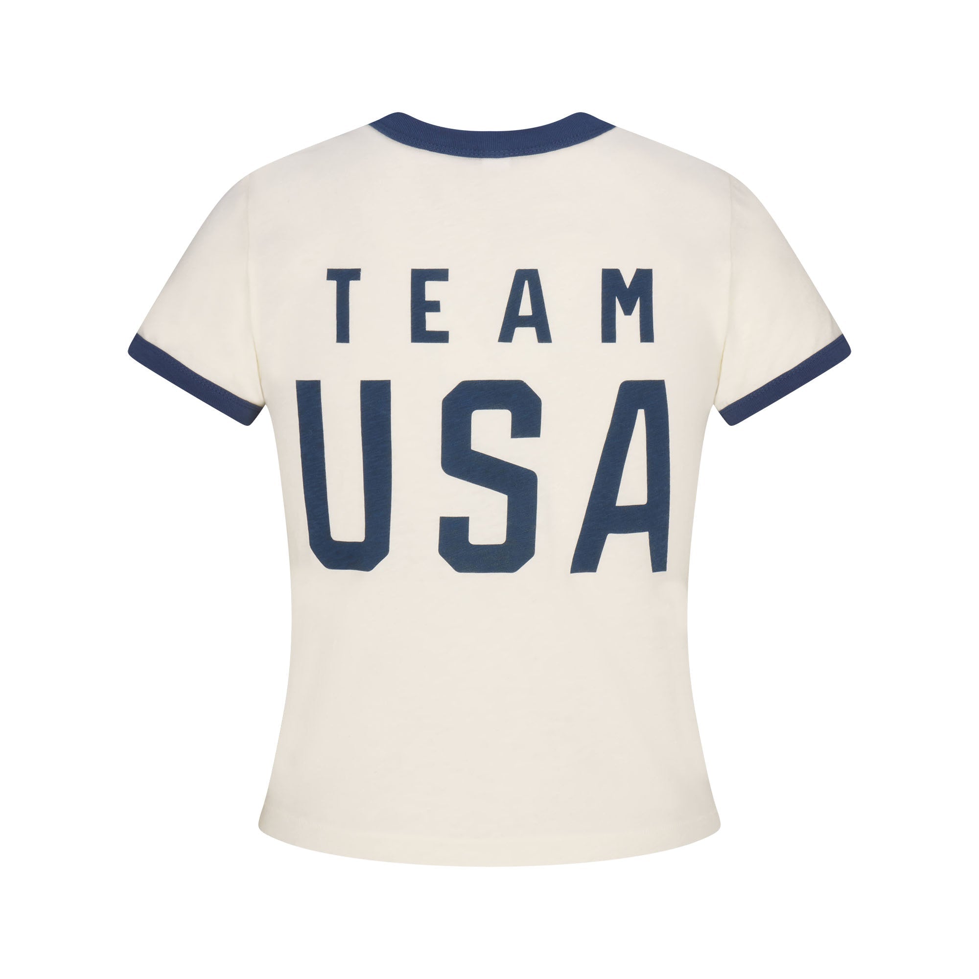 SKIMS FOR TEAM USA WORN IN JERSEY PARALYMPIC SHRUNKEN T-SHIRT | ECRUON A MODEL FRONT VIEW @ | FOCUS: 0.0, 1.0, 0.9