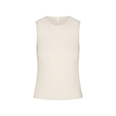 FEATHERWEIGHT CASHMERE SLEEVELESS TOP | EGRET FLAT ON A WHITE BACKGROUND | FLT