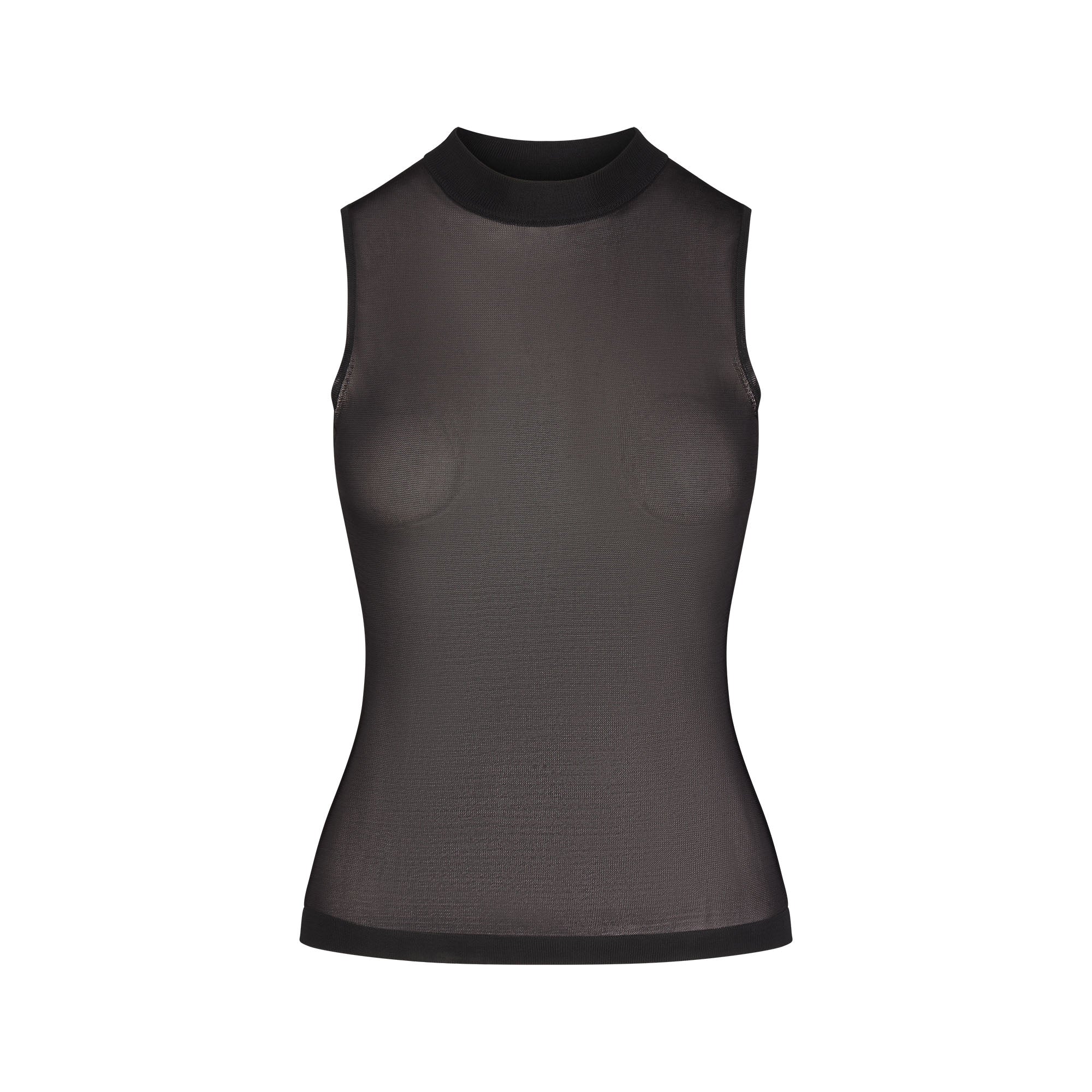 SLINKY KNIT MOCK NECK TANK | OBSIDIAN FLAT ON A WHITE BACKGROUND | FLT
