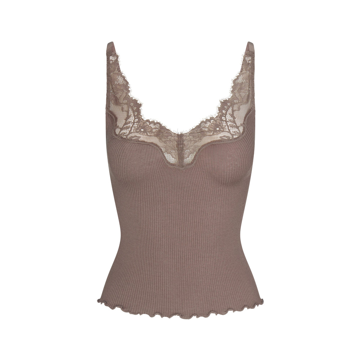 RIB KNIT LACE CAMI | AMETHYST FLAT ON A WHITE BACKGROUND | FLT