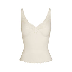 RIB KNIT LACE CAMI | EGRET FLAT ON A WHITE BACKGROUND | FLT