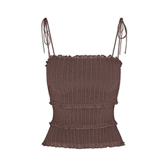SHEER KNIT RUFFLE CAMI | AMETHYST FLAT ON A WHITE BACKGROUND | FLT