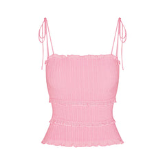 SHEER KNIT RUFFLE CAMI | PEONY FLAT ON A WHITE BACKGROUND | FLT