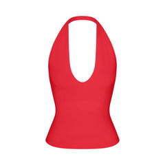 SMOOTH LAYERS HALTER TOP | CARMINE FLAT ON A WHITE BACKGROUND | FLT