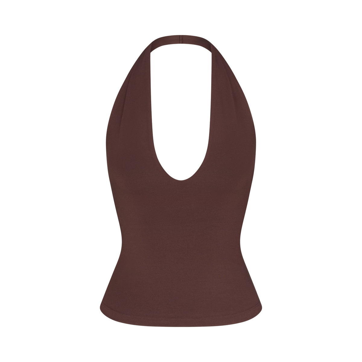 SMOOTH LAYERS HALTER TOP | COCOA FLAT ON A WHITE BACKGROUND | FLT