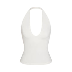 SMOOTH LAYERS HALTER TOP | EGRET LAYS FLAT ON A WHITE BACKGROUND |  @ | FOCUS: 0.0, 1.0, 0.9