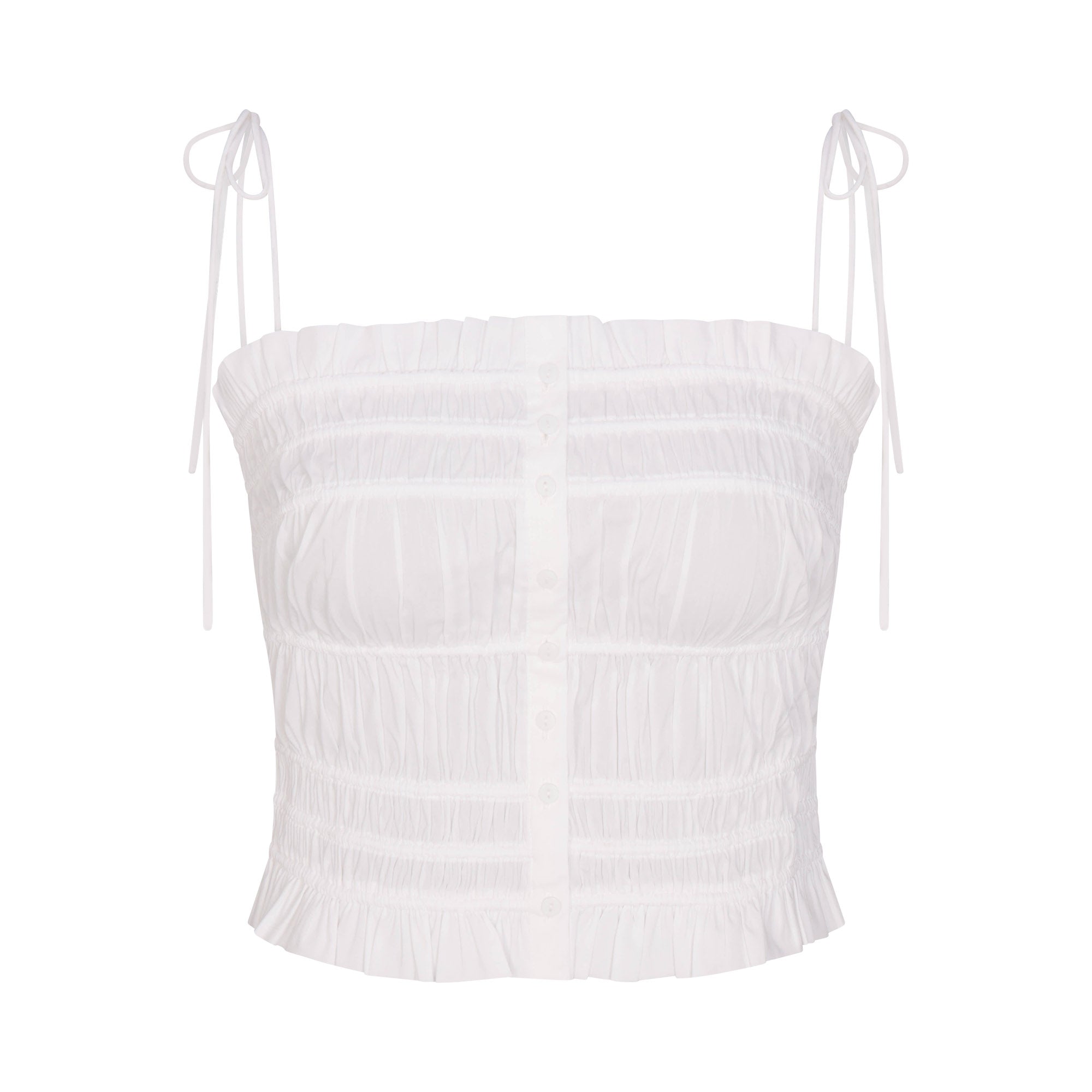 COTTON POPLIN RUFFLE CAMI | SNOW FLAT ON A WHITE BACKGROUND | FLT