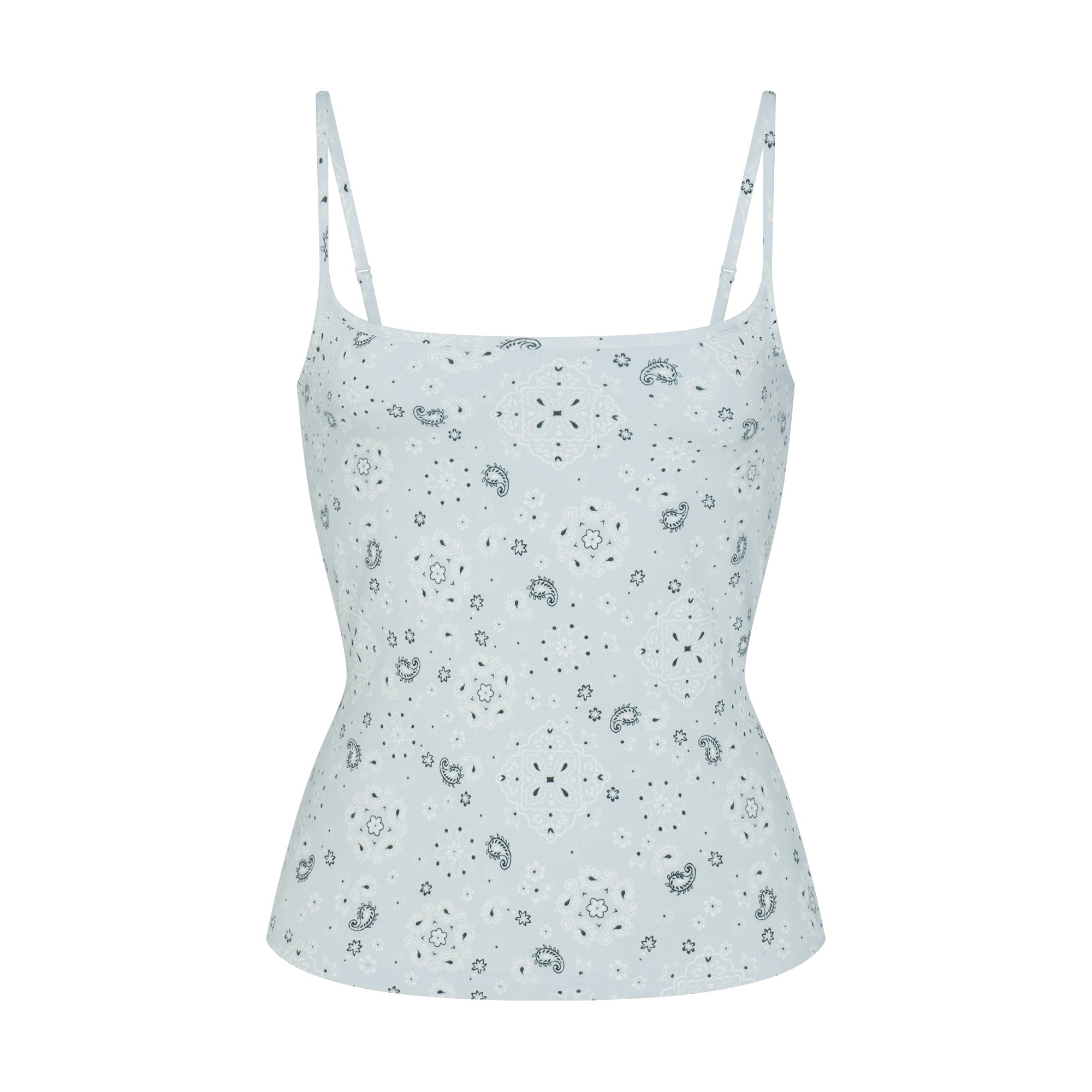 COTTON JERSEY SCOOP NECK CAMI | POWDER BLUE BANDANA FLAT ON A WHITE BACKGROUND | FLT