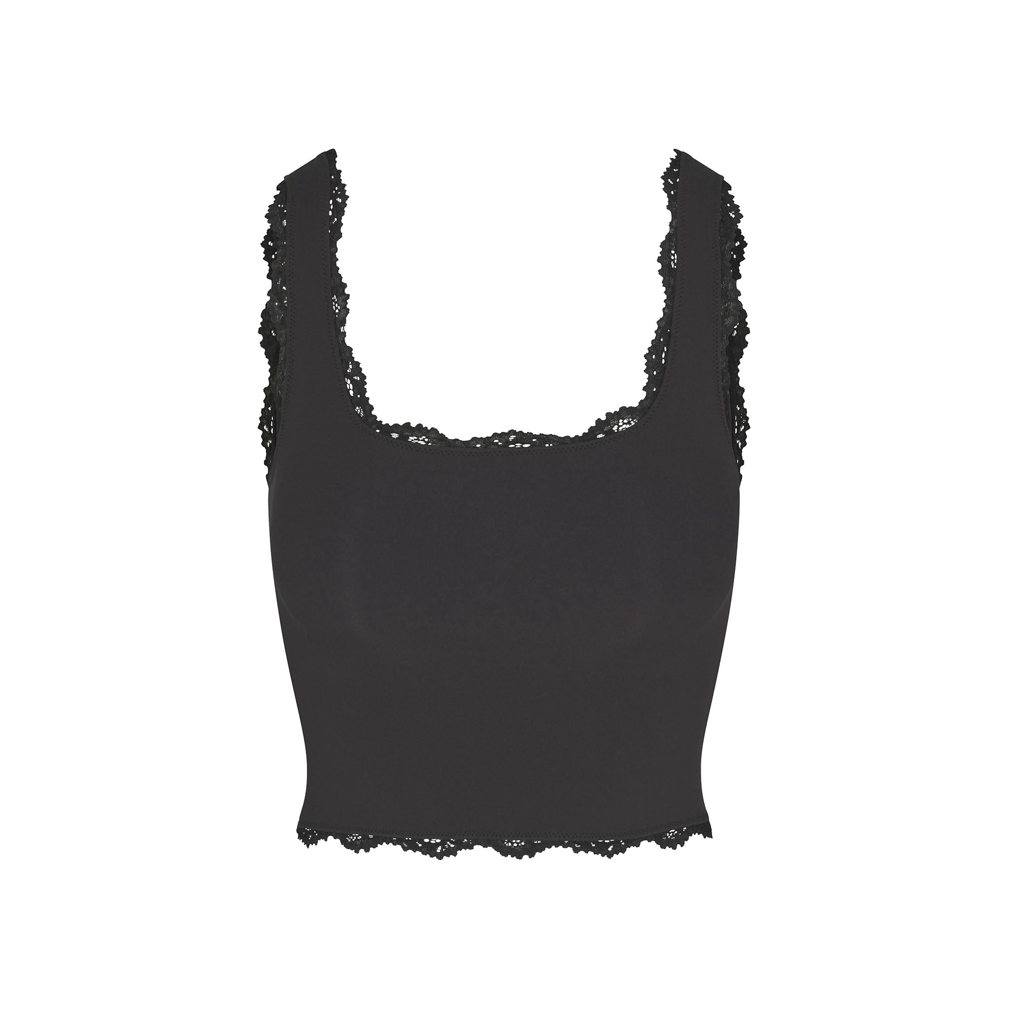 FITS EVERYBODY LACE TANK | ONYX(TANKS, TOPS) FLAT ON A WHITE BACKGROUND | FLT