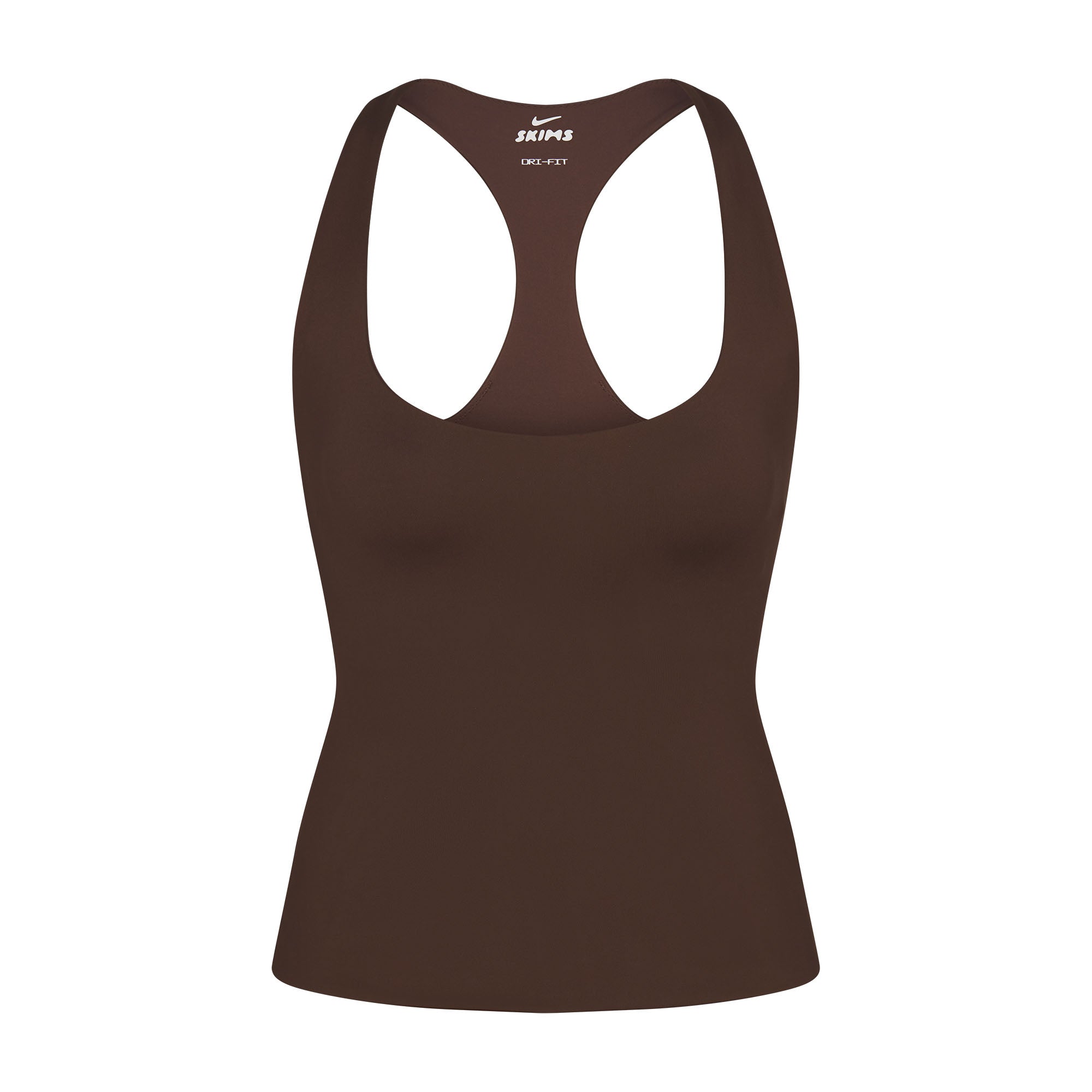NikeSKIMS MATTE RACER BACK TANK | DARK SEPIA FLAT ON A WHITE BACKGROUND | FLT
