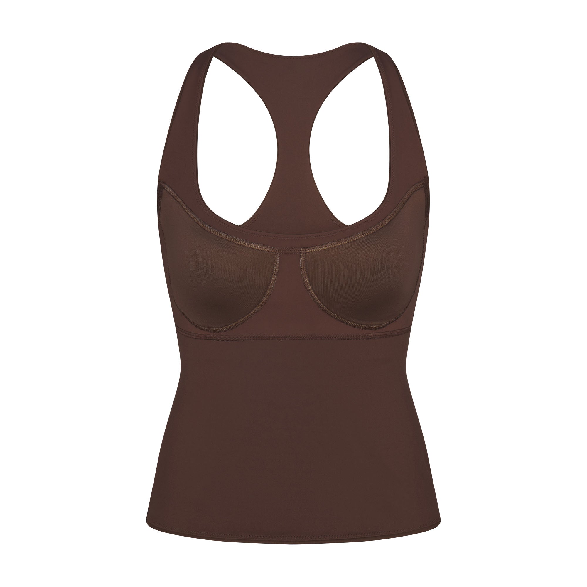 NikeSKIMS MATTE RACER BACK TANK | DARK SEPIA FLAT ON A WHITE BACKGROUND | FLT