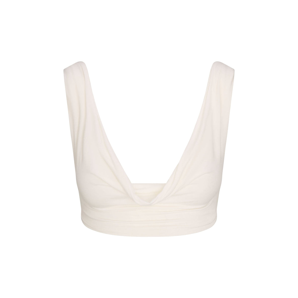 VETTESE X SKIMS SHEER MODAL DRAPED BRALETTE | ECRU FLAT ON A WHITE BACKGROUND | FLT