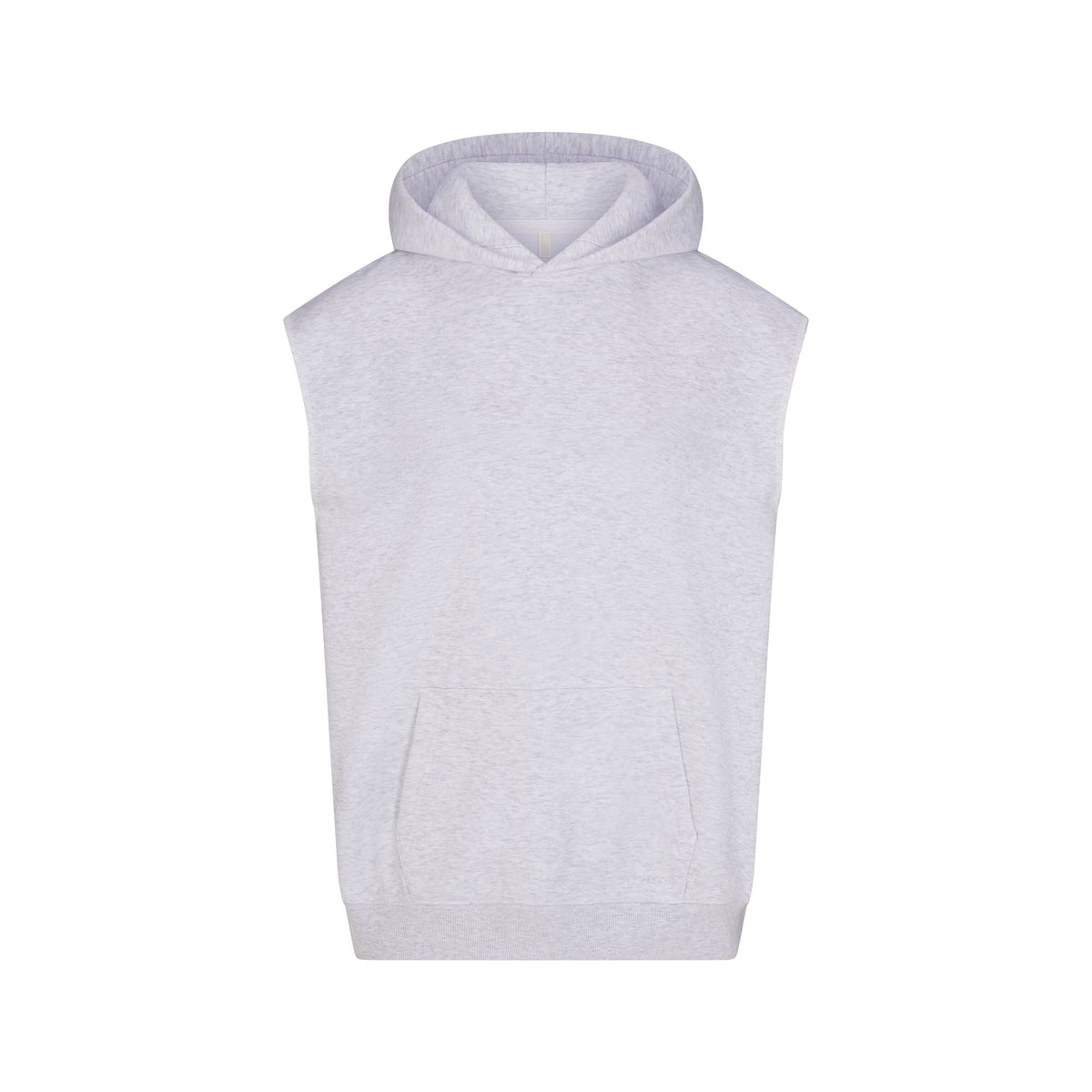 COTTON FLEECE OVERSIZED SLEEVELESS HOODIE | LIGHT HEATHER GREY & LAYS FLAT ON A WHITE BACKGROUND | FLT