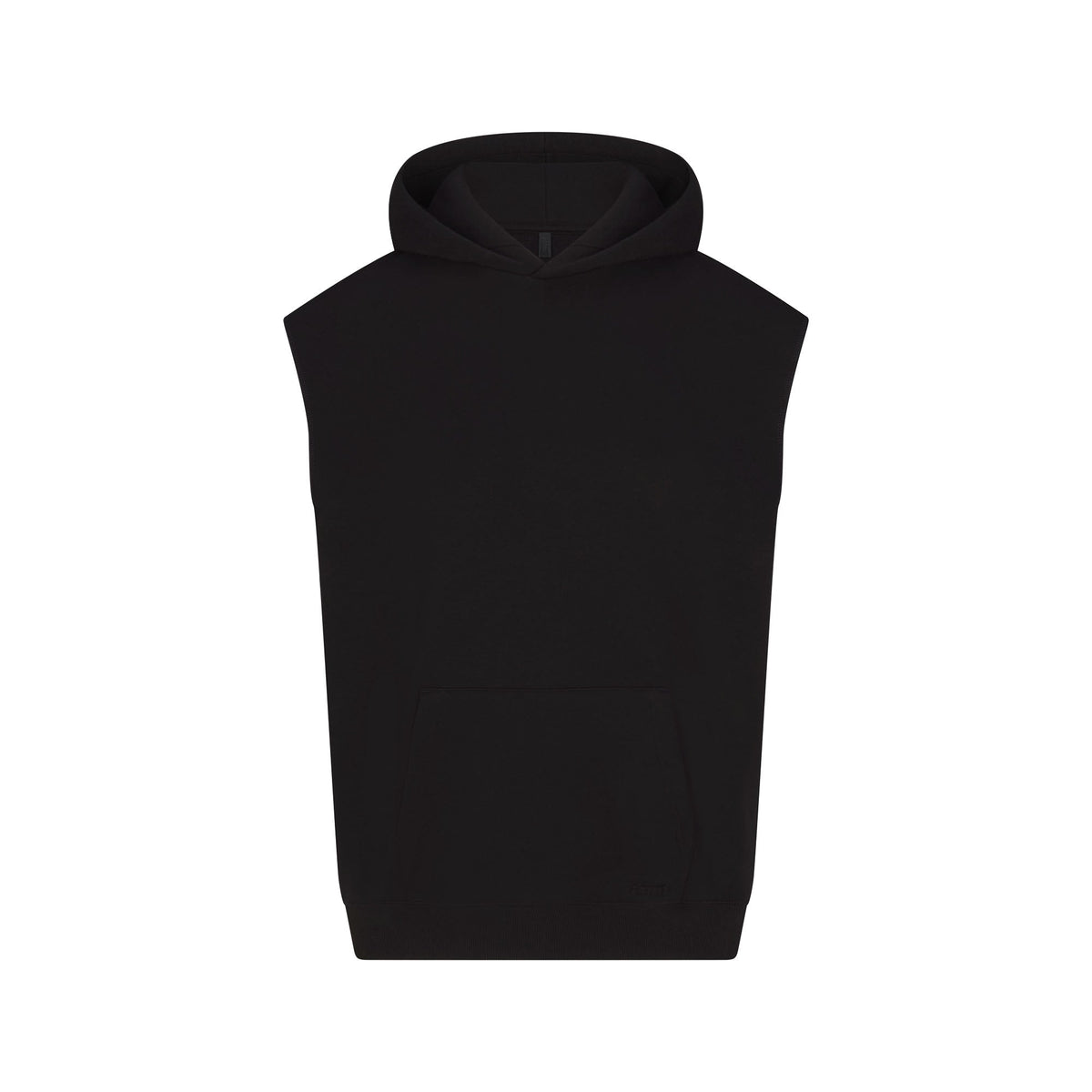 COTTON FLEECE OVERSIZED SLEEVELESS HOODIE | ONYX & LAYS FLAT ON A WHITE BACKGROUND | FLT