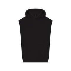COTTON FLEECE OVERSIZED SLEEVELESS HOODIE | ONYX & LAYS FLAT ON A WHITE BACKGROUND | FLT
