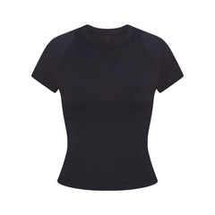 NikeSKIMS AIRY BABY TEE | NSKM OBSIDIAN LAYS FLAT ON A WHITE BACKGROUND | FLT