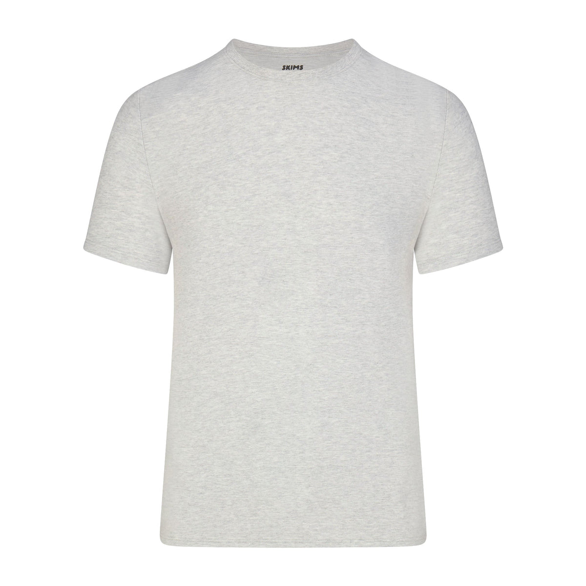 SKIMS COTTON MENS CLASSIC T-SHIRT | LIGHT HEATHER GREY (MENS T-SHIRTS, MENS TOPS) LAYS FLAT ON A WHITE BACKGROUND | FLT