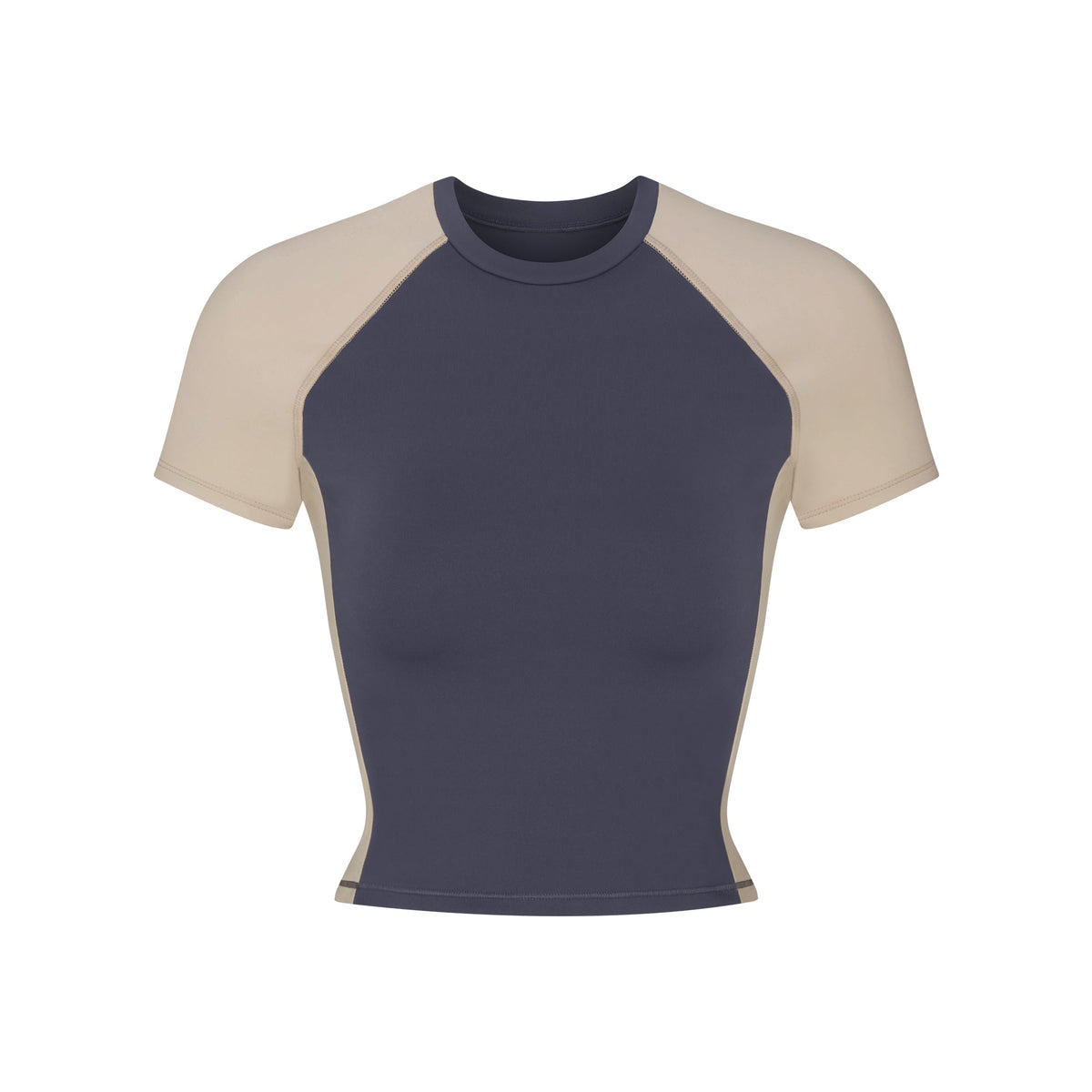 NikeSKIMS MATTE AND SHINE CREWNECK CROP SHORT SLEEVE | DEEP ROYAL/STONE FLAT ON A WHITE BACKGROUND | FLT