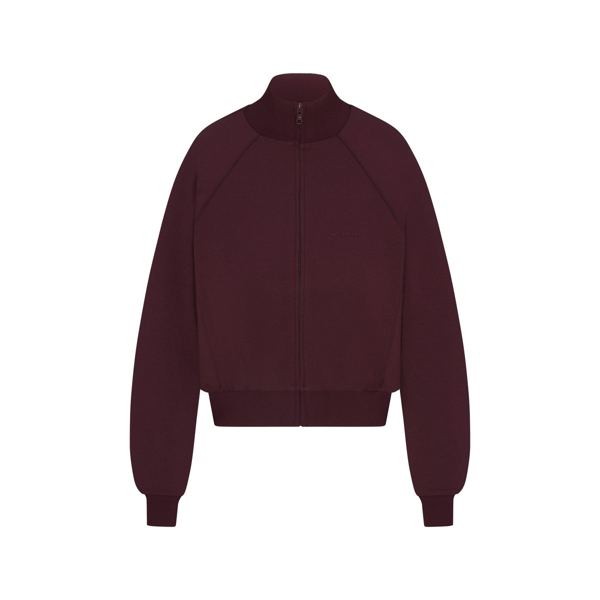 NikeSKIMS MATTE TRICOT TRACK JACKET | CURRANT FLAT ON A WHITE BACKGROUND | FLT