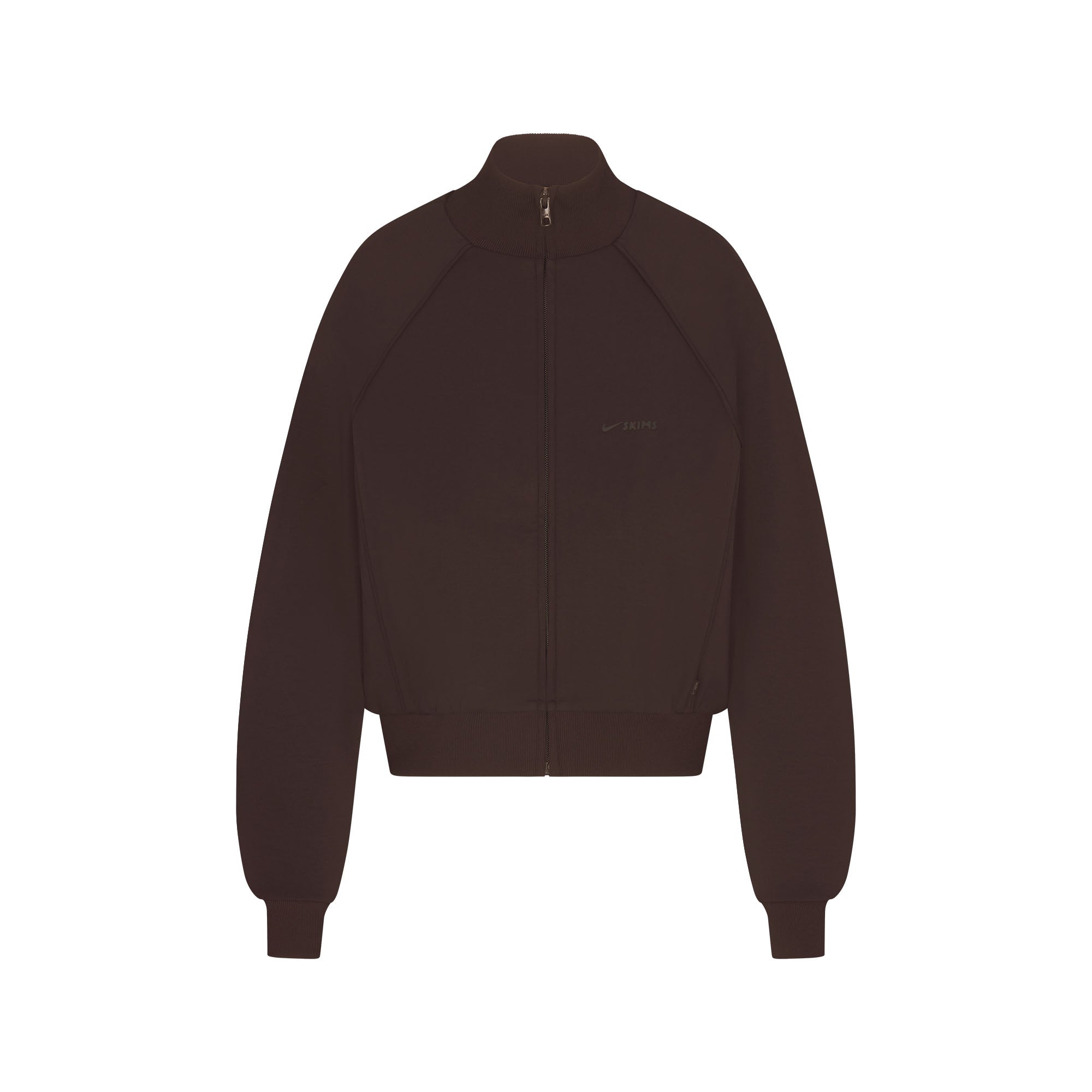 NikeSKIMS MATTE TRICOT TRACK JACKET | DARK ROAST FLAT ON A WHITE BACKGROUND | FLT