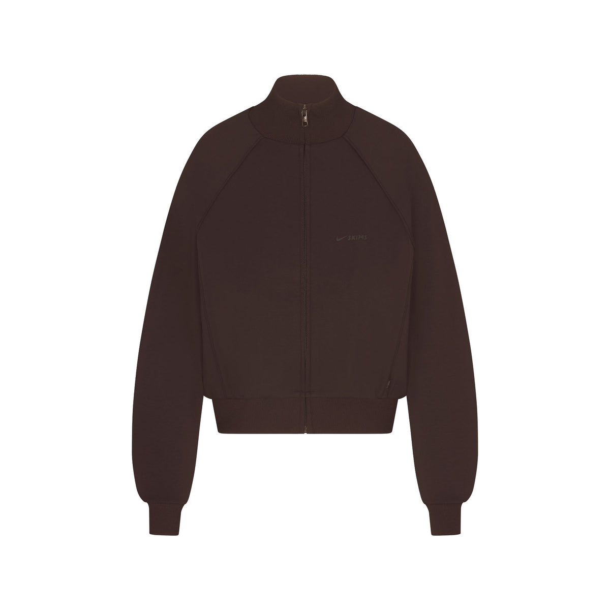 NikeSKIMS MATTE TRICOT TRACK JACKET | DARK ROAST FLAT ON A WHITE BACKGROUND | FLT
