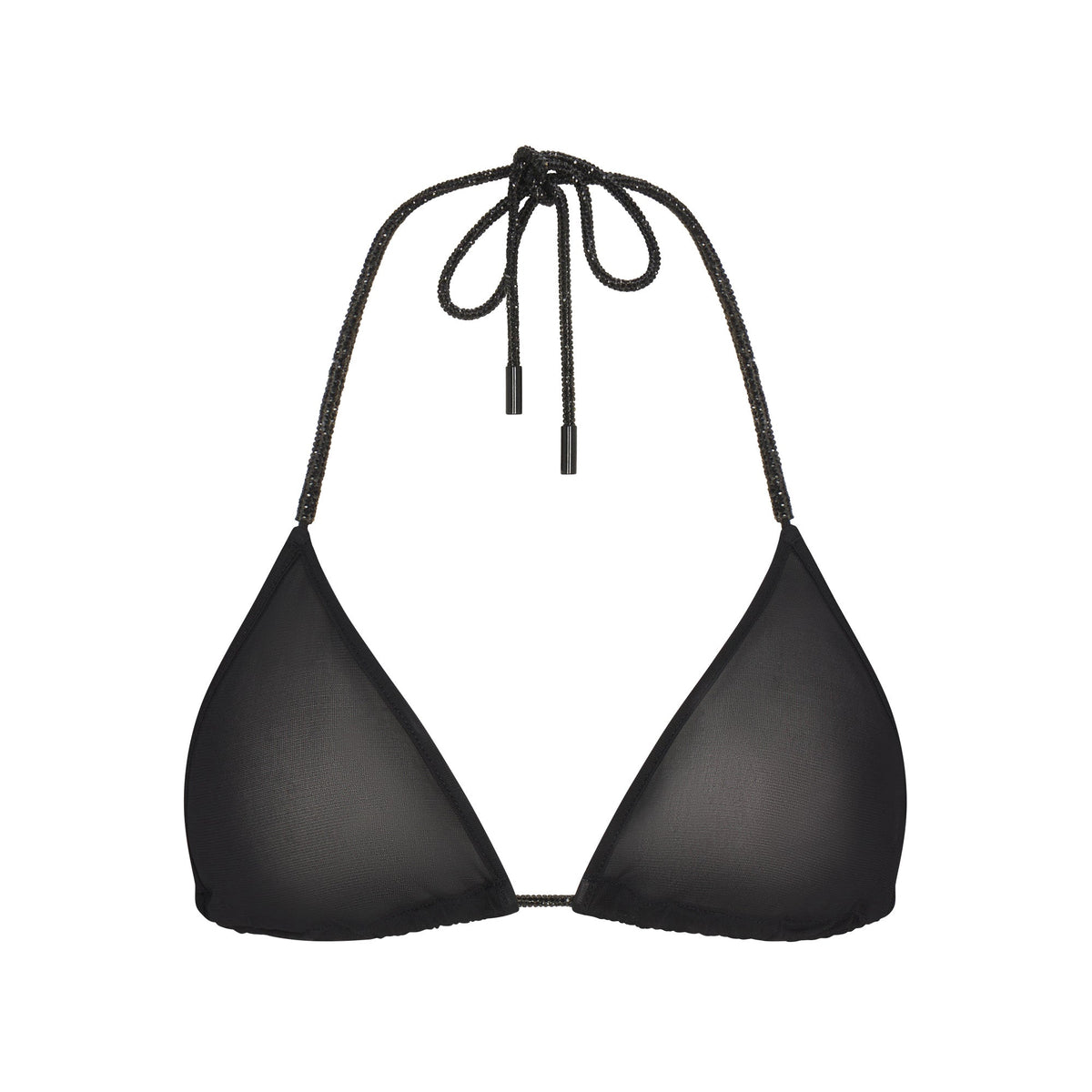 RHINESTONE KNIT TRIANGLE BRALETTE | ONYX FLAT ON A WHITE BACKGROUND | FLT