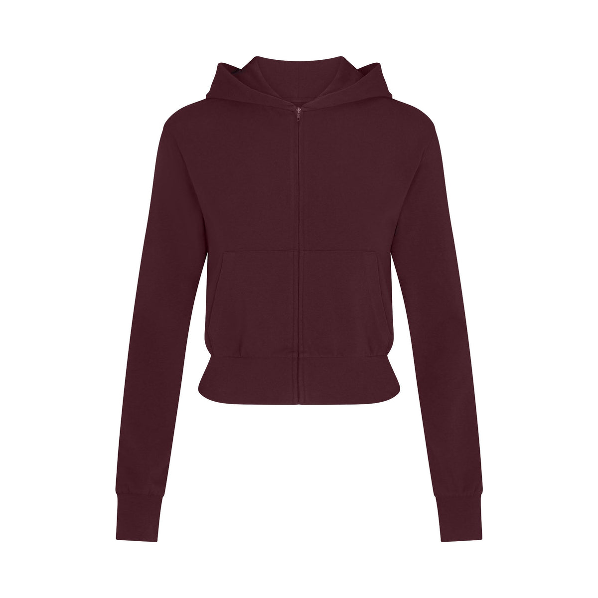 COTTON JERSEY ZIP UP HOODIE | CURRANT FLAT ON A WHITE BACKGROUND | FLT