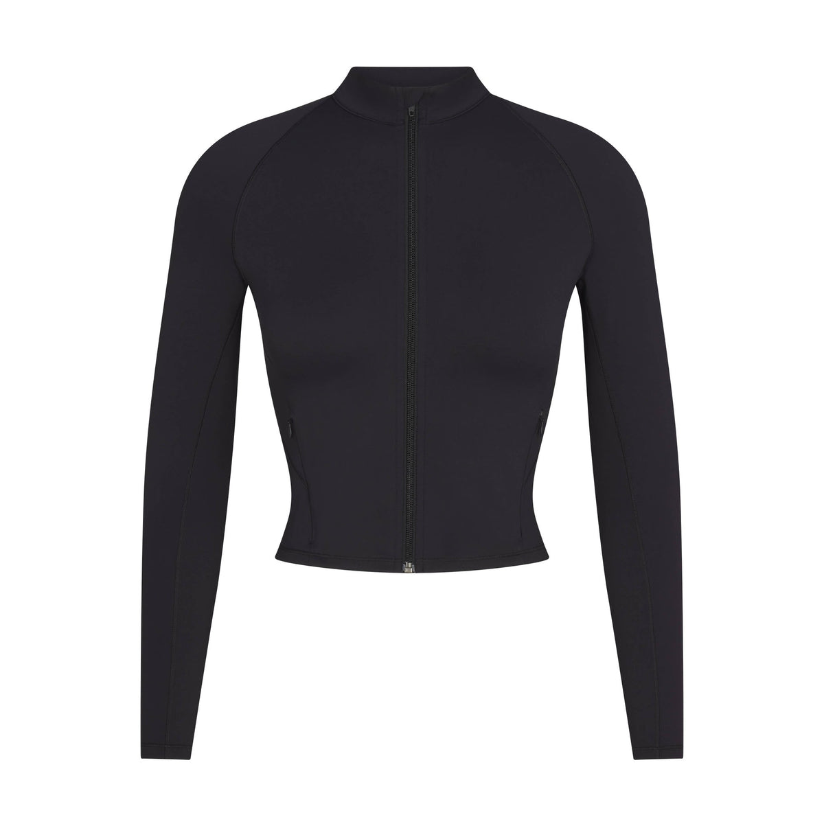 NikeSKIMS MATTE MOCK NECK FULL ZIP JACKET | OBSIDIAN FLAT ON A WHITE BACKGROUND | FLT