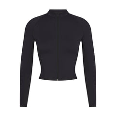 NikeSKIMS MATTE MOCK NECK FULL ZIP JACKET | OBSIDIAN FLAT ON A WHITE BACKGROUND | FLT