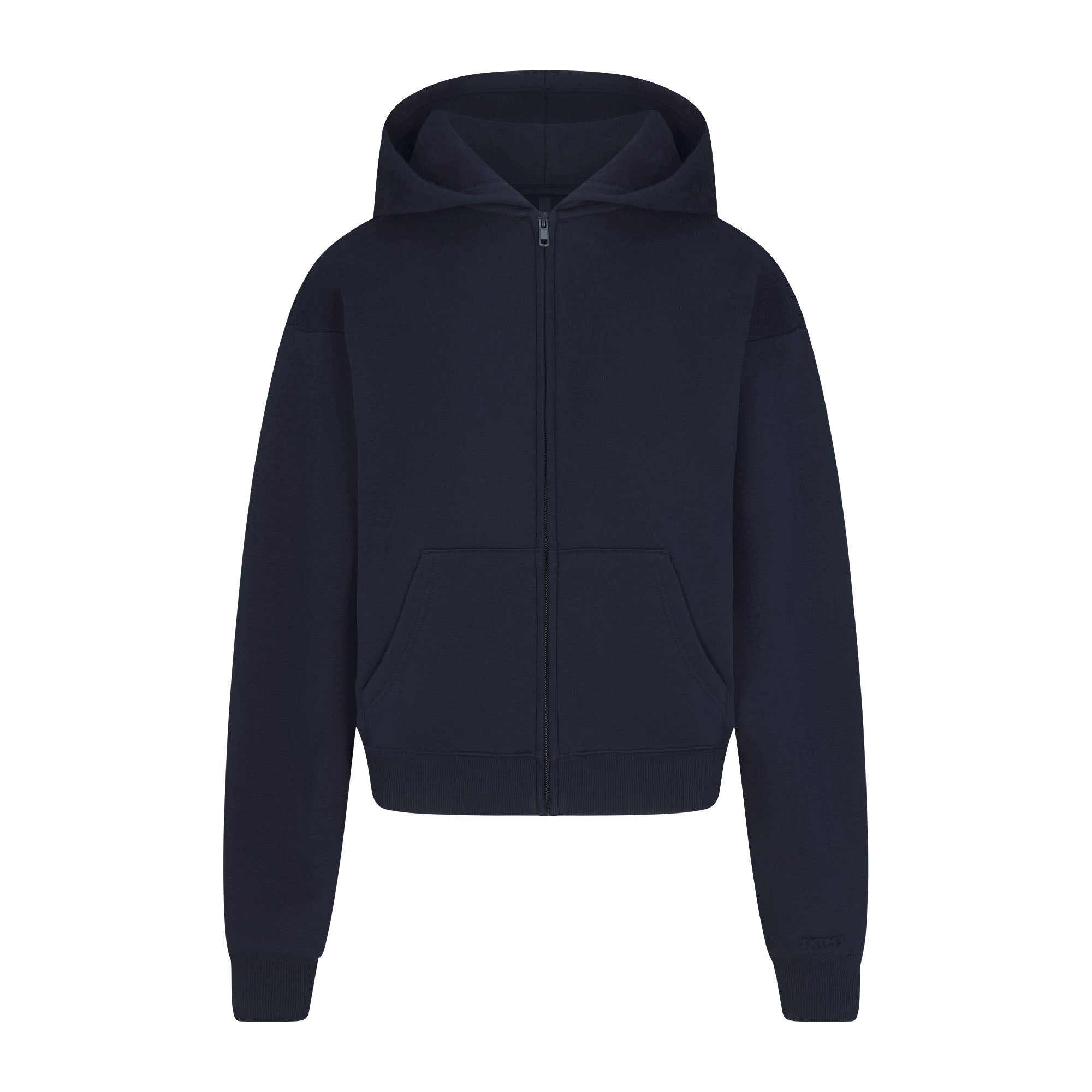 COTTON FLEECE CLASSIC ZIP UP HOODIE | NAVY & LAYS FLAT ON A WHITE BACKGROUND | FLT