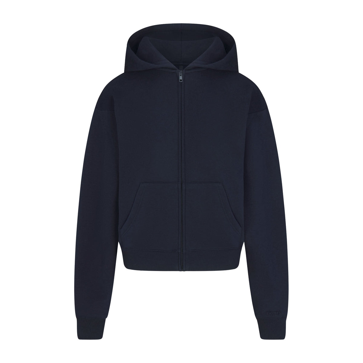 COTTON FLEECE CLASSIC ZIP UP HOODIE | NAVY & LAYS FLAT ON A WHITE BACKGROUND | FLT