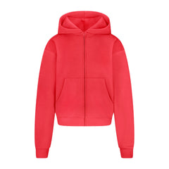 COTTON FLEECE CLASSIC ZIP UP HOODIE | WASHED RED FLAT ON A WHITE BACKGROUND | FLT