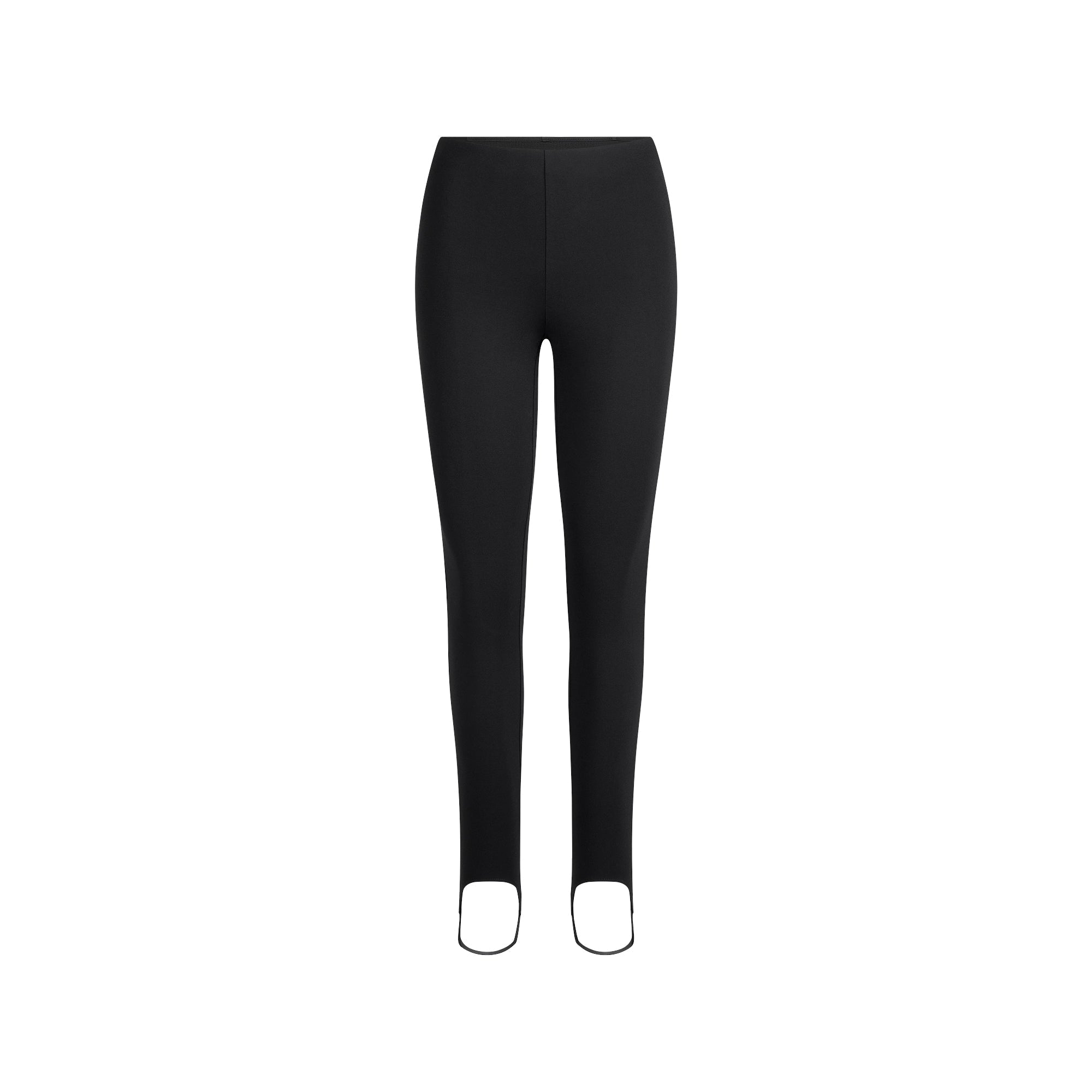 THE ESSENTIAL HIGH-WAISTED STIRRUP LEGGING | OBSIDIAN FLAT ON A WHITE BACKGROUND | FLT