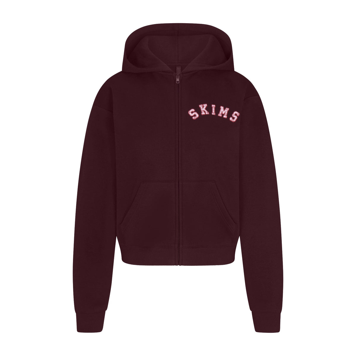 COTTON FLEECE CLASSIC ZIP UP HOODIE | CURRANT ARCHED SKIMS PLAID & LAYS FLAT ON A WHITE BACKGROUND | FLT