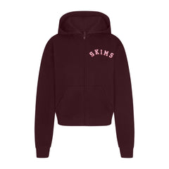 COTTON FLEECE CLASSIC ZIP UP HOODIE | CURRANT ARCHED SKIMS PLAID & LAYS FLAT ON A WHITE BACKGROUND | FLT