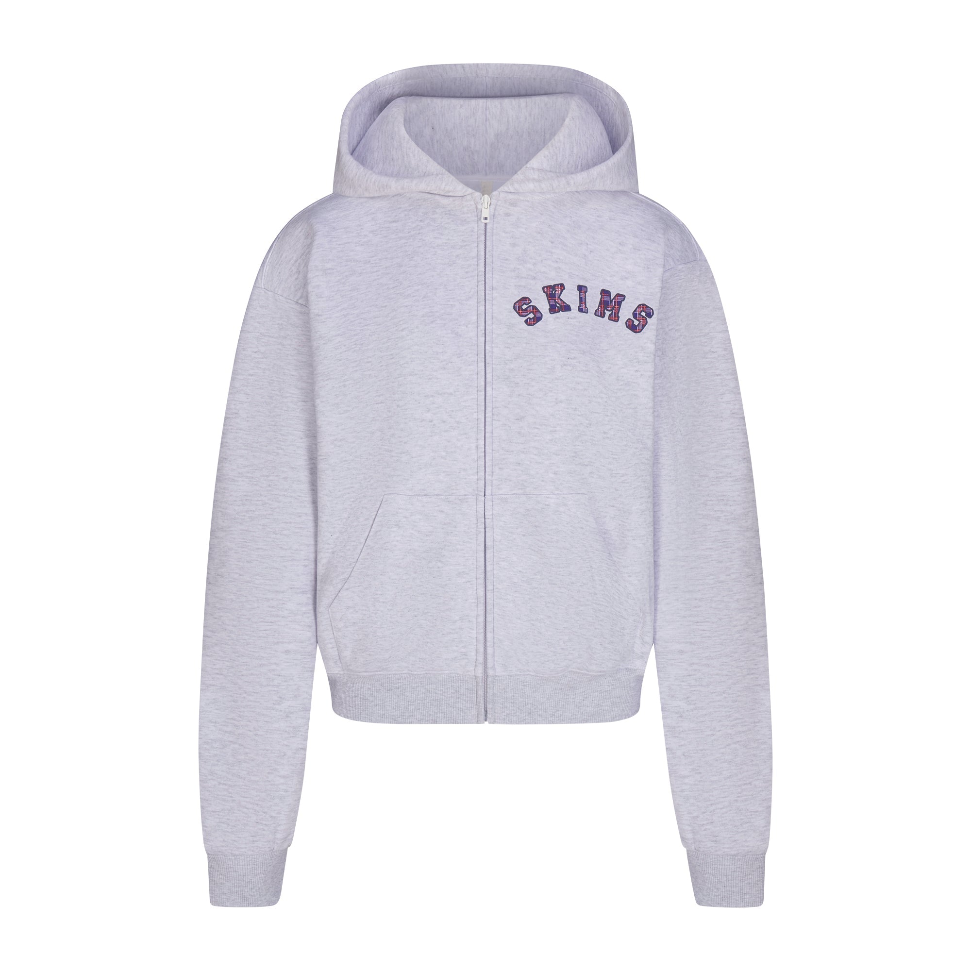 COTTON FLEECE CLASSIC ZIP UP HOODIE | LHG ARCHED SKIMS PLAID & LAYS FLAT ON A WHITE BACKGROUND | FLT