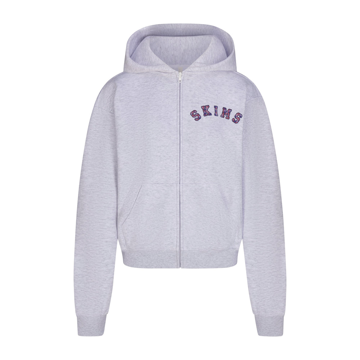 COTTON FLEECE CLASSIC ZIP UP HOODIE | LHG ARCHED SKIMS PLAID & LAYS FLAT ON A WHITE BACKGROUND | FLT