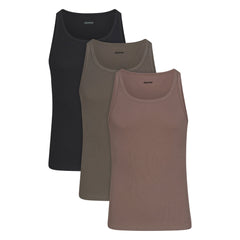 SKIMS COTTON MENS RIB TANK 3-PACK | ONYX FLAT ON A WHITE BACKGROUND | FLT @ | FOCUS: 0.0, 1.0, 0.9