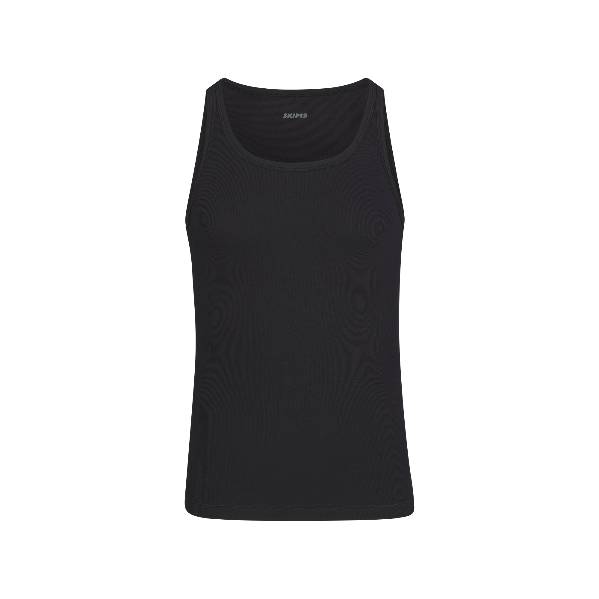 SKIMS COTTON MENS RIB TANK 3-PACK | ONYX FLAT ON A WHITE BACKGROUND | FLT
